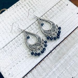 Bohemian Slate Blue Teardrop Silver Earrings NWT